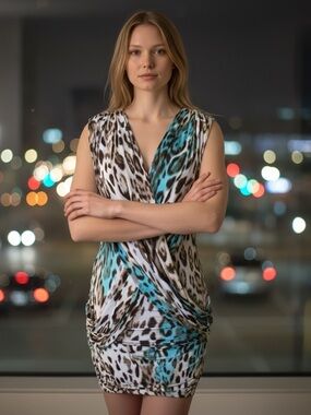 Casting Laurie & Joe Multicolor Abstract Animal Print Mini Dress Size 1 Ruched